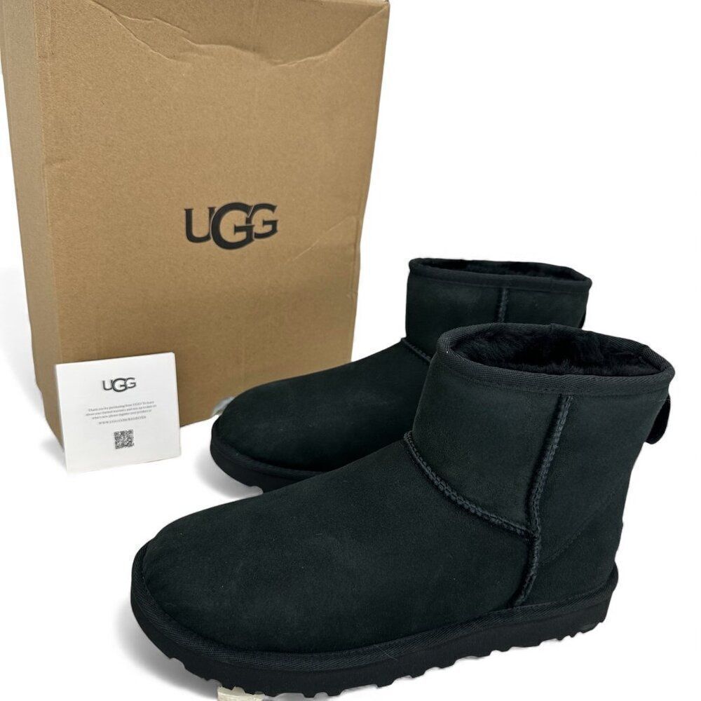 UGG Classic Mini II Boots Women’s Black Sheepskin Suede Winter Ankle Boots